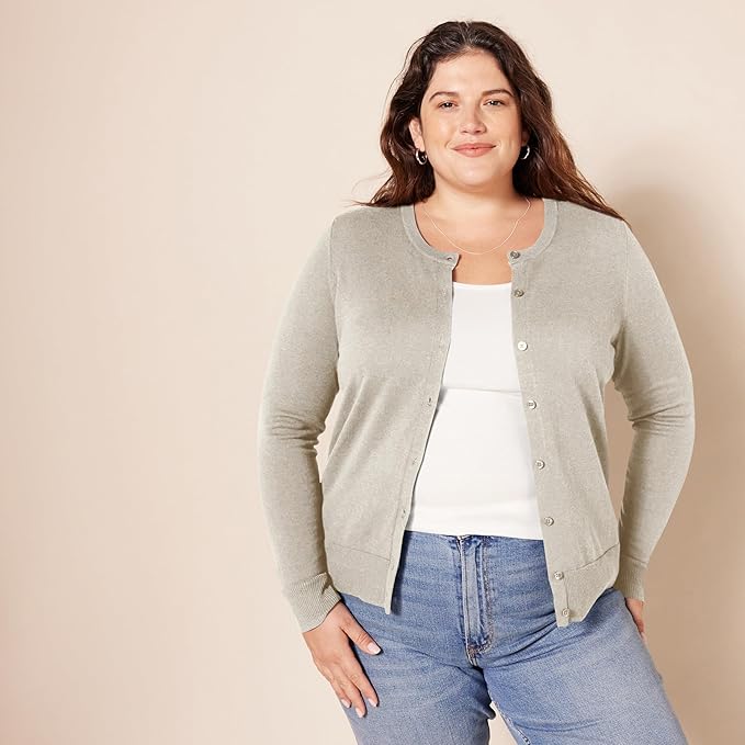 Amazon Essentials Women's Lightweight Crewneck Cardigan Sweater (Available in Plus Size)