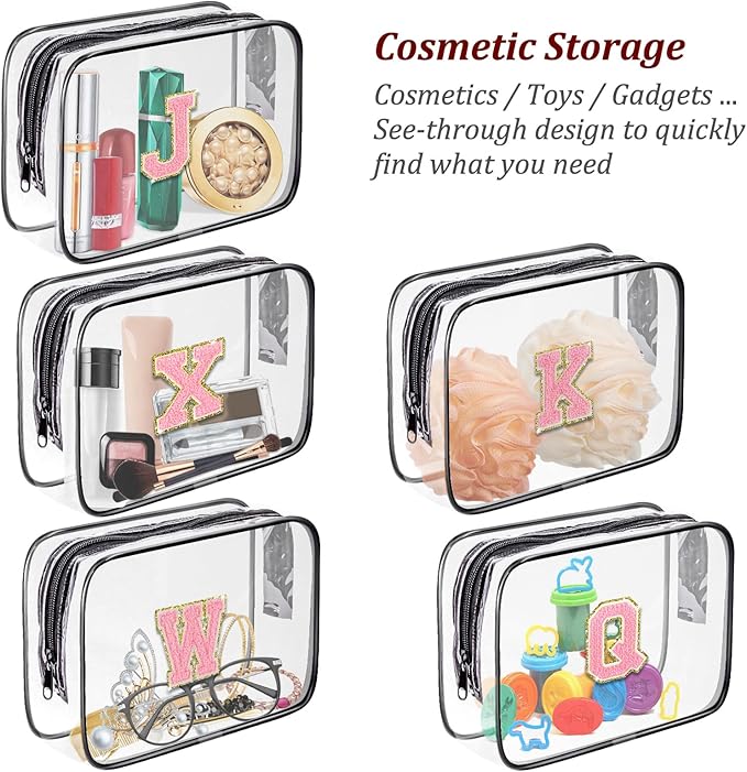 Clear Toiletry Bag,Portable Travel Toiletry Bag,Chenille Letter Cosmetic Bag with Zipper,Waterproof Makeup Bag,Cosmetic Storage Organizer for Women Men,Travel Essentials (Black,B)