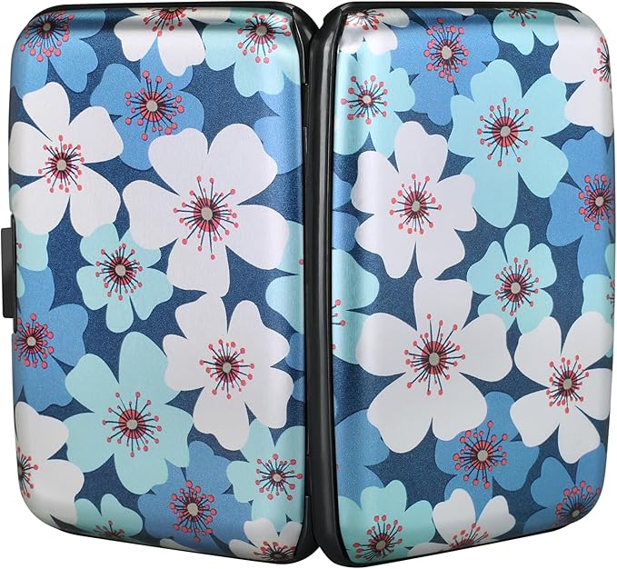 ELFISH Mini RFID Aluminum Wallet Credit Cards Holder Business Card Case Metal ID Case for Men Women(Cherry Blossoms)