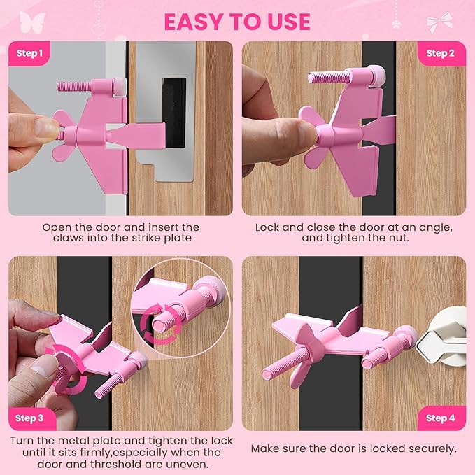 Upgraded Pink Portable Door Lock Home Security Door Locker Travel Lockdown Locks for Additional Safety and Privacy Perfect for Traveling Hotel Home Apartment College