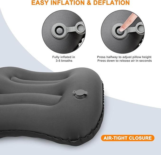 Camping Pillow with Soft Cover, Lightweight Inflatable Pillow for Neck Lumbar Support,Upgrade Backpacking Pillow,Washable Travel Air Pillows for Hiking, Backpacking, Airplane, Beach, Black