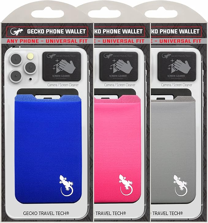 Phone Wallet - Adhesive Card Holder - Cell Phone Pouch - Stick on Lycra Pocket by Gecko - Carry Credit Cards and Cash
