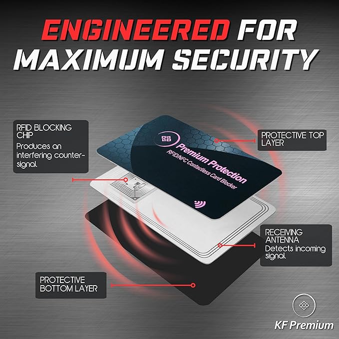KF-Premium RFID Blocking Card (2 Pack) - Ultra Thin Debit & Credit Card Protector - Anti Theft & Fraud Contactless NFC Card Blocker - Passport Wallet Defender for Men & Women (Pink)