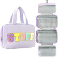 Hanging Toiletry Bag for Women Chenille Letter Travel Cosmetic Bag Fashion Stripes Water-resistant Makeup Bag for Store Toiletries Cosmetic Accessories Medium Purple