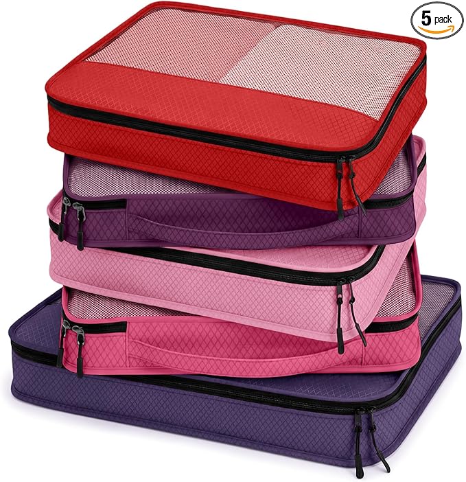 5 Pcs Packing Cubes for Suitcase Large Travel Cubes Carry on Luggage Organizer Bags for Clothes Accessories(Mixed,Purple)