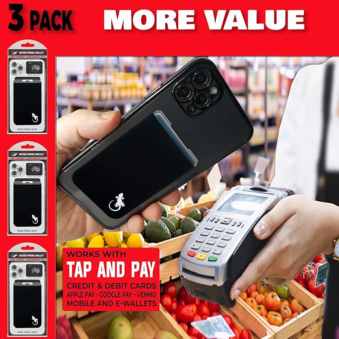 Phone Wallet - Adhesive Card Holder - Cell Phone Pouch - Stick on Lycra Pocket by Gecko - Carry Credit Cards and Cash