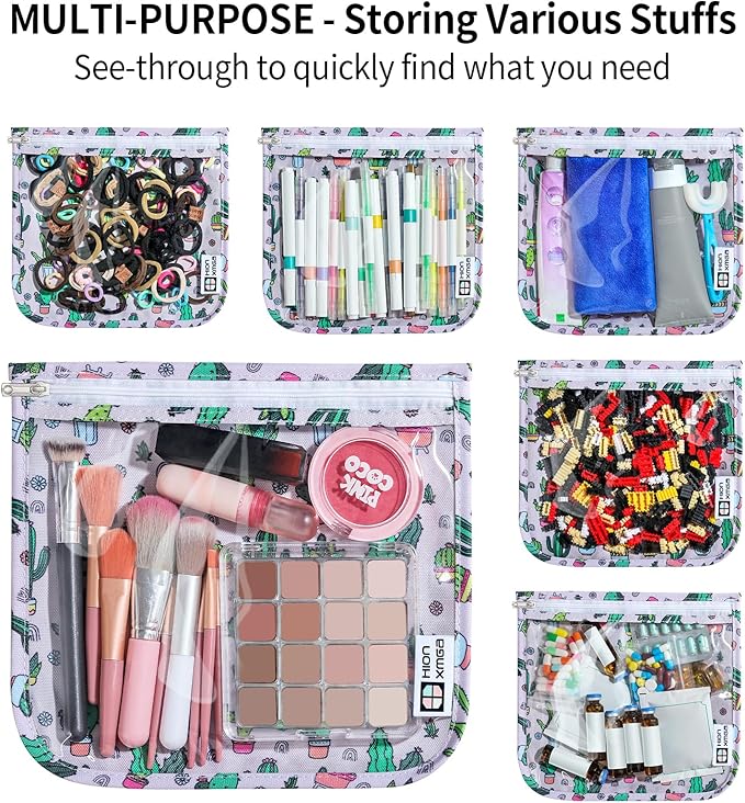 HIONXMGA TSA Approved Toiletry Bag, Set of 3 Clear Travel Toiletry Bag Quart Size Zipper Travel Pouch, Waterproof Makeup Cosmetic Bag for Women Men Kids Toiletries Carry on, Cacti Large