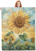 Sunflower Watercolor Painting Blanket, Yellow Sunflowers Flannel Throw Blankets,Soft Warm Lightweight Cozy Plush Throws for Bedroom Sofa Office Home Decor Gifts for Women Girls 80"x60"