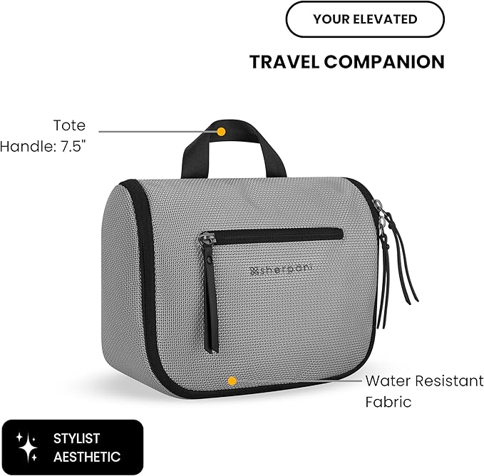 Sherpani Co-Pilot, Travel Toiletry Bag, Hanging Cosmetic Organizer, Water Resistant Makeup Bag, Shower Dopp Kit, Essentials Toiletries for Women, Travel Gift (Sterling)
