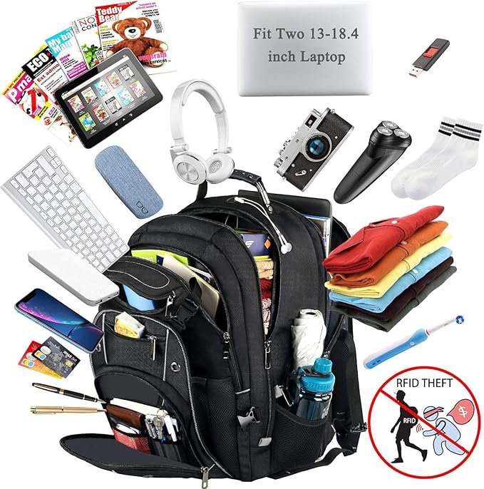 VECKUSON 18.4 Laptop Backpack for unisex, 60L Extra Large Gaming Laptops Back Bag,TSA Friendly Flight Approved and RFID Anti-Theft Pocket Heavy-duty Pack,21.3 * 15.7 * 11.8inch Grey