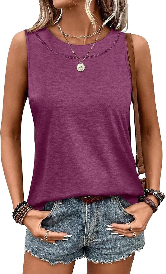 WIHOLL Tank Tops for Women Summer Outfits 2026 Crewneck Spring Casual Sleeveless Shirts Blouses Clothing