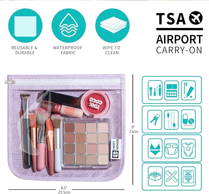 HIONXMGA TSA Approved Toiletry Bag, Set of 3 Clear Travel Toiletry Bag Quart Size Zipper Travel Pouch, Waterproof Makeup Cosmetic Bag for Women Men Kids Toiletries Carry on, Wander Large