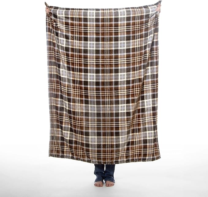 CARSTENS, INC. Travel Blanket, Premium Compact 2-in-1 Airplane Blanket/Pillow, Grey & Chestnut Plaid