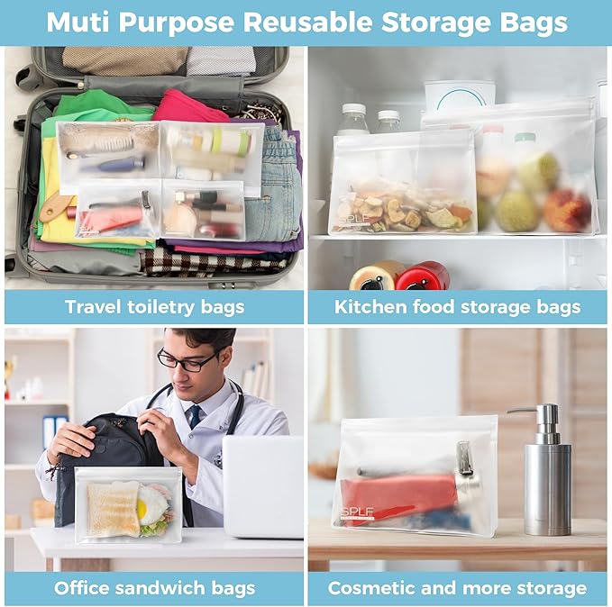 SPLF 4 Pack Leakproof Clear Toiletry bags, TSA Approved Quart Size Zipper Bags, BPA Free Travel Makeup Cosmetic Bags for Women Men, Carry on Airport Airline Compliant Bags