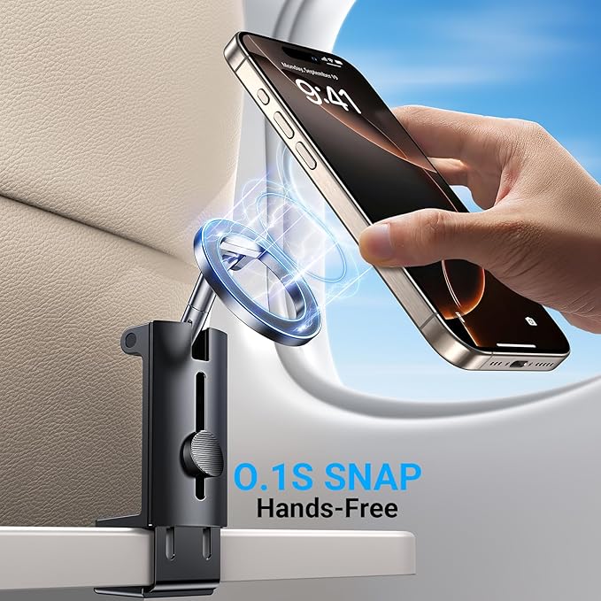 Airplane Phone Holder for Magsafe【100% Stable】 4 in 1 Adjustable Phone Mount, Travel Gadgets for Flight Trays, Seat-Back Tables, and Tables for iPhone 17,16, 15, 14, 13, 12 and Android