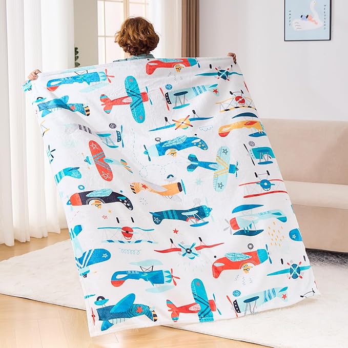 Wajade Airplane Blanket for Boys Soft Fleece Cute Aircraft Blanket for Couch Sofa Bedroom Fuzzy Flannel Blankets Birthday for Kids Boys 50"x60"