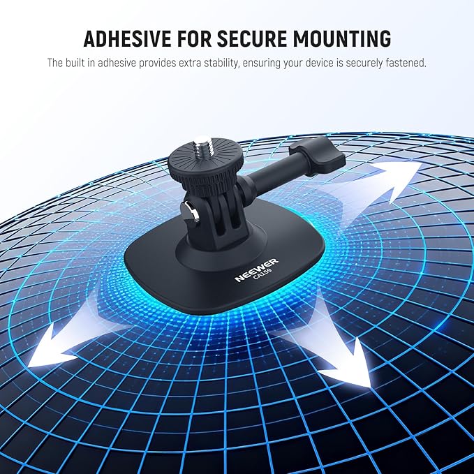 NEEWER Adhesive Mount 2 Pack Compatible with Insta 360 GoPro DJI AKASO Action Camera, 180° Flexible Car Helmet Holder Base Adapter for POV Video Recording Live Streaming, for 1/4" Accessories, CA159
