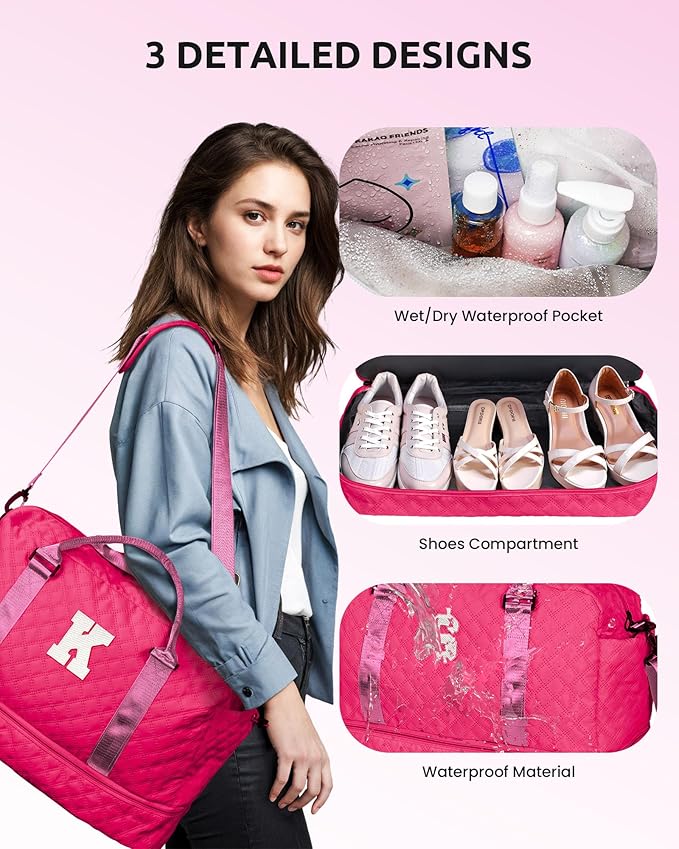 Monogrammed Gifts for Woman, Initial Travel Bag with Shoe Compartment, Weekender Bag, Letter Travel Bag with Makeup Bag (Letter C)