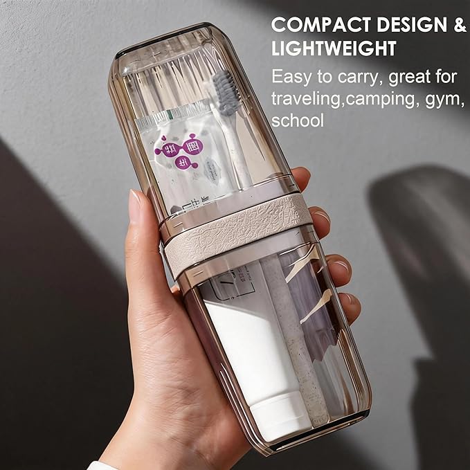 Toothbrush and Toothpaste Travel Case: 2-in-1 Portable Travel Toothbrush Case with Rinse Cups, Compact Dustproof Toothbrush Holder for Traveling, Camping, Trip, School, Bathroom