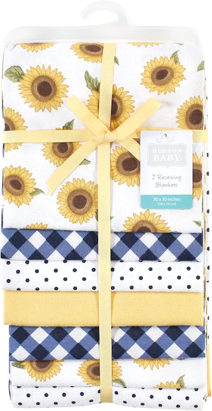 Hudson Baby Unisex Baby Cotton Flannel Receiving Blankets Bundle, Sunflower, One Size