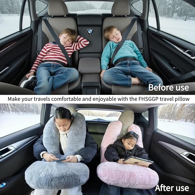 FHSGGP Travel Pillow Car Travel Sleep Support Pillow 2-in-1 Lap Pillow and Car Pillow with Neck and Body Support for Adults and Kids on Long Trips Kids Travel Pillow Pink