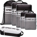 Apres Ski Compression Packing Cubes for Travel 6PC Set, Suitcase Organizer & Space Saver Bags for Luggage with Drawstring Backpack, Apres Ski Bags