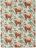 Highland Cow Flannel Blanket - Farm Animal Cattle and Greenery Throw - Lightweight Soft Cozy Gifts Blankets for Kids Adult,Modern Home Room Bedroom Rustic Country Decor 60x80in