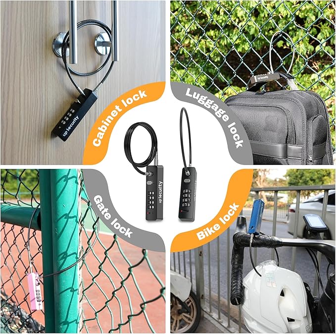 Bike Lock Cable 23.6" for Bicycle Scooter, Combination Cable Lock with Code for Luggage Suitcase Travel Safe, Small Combo Chain Padlock, for Fridge, Cabinet, Outdoor Fence Gate, Locker