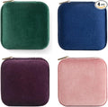 Plush Velvet Travel Jewelry Case, Travel Jewelry Organizer, Jewelry Travel Case, Travel Jewelry Box, Small Jewelry Case for Women,Jewelry Travel Box, Earring Organizer with Mirror - 4Color-4packs