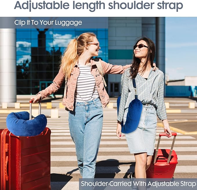 Stuffable Neck Pillow, Stuffable Travel Pillow with Clothes, Portable Pillows for Airplane Train Car, Holds 3+ Days of Travel Essentials Storage Bag, Soft Velvet Neck Pillow Cover (Sea Blue)
