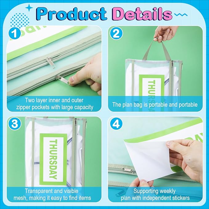 14 Pack Packing Cubes for Travel Days of Week Packing Cubes with Label Clear Zippered Storage Bag for Summer Camp Essential