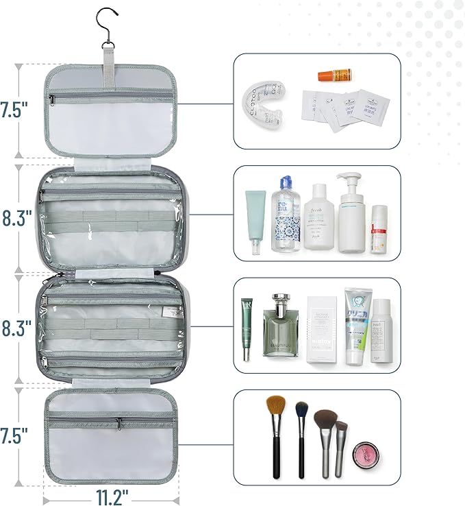 Ms. Pen- Travel Toiletry Bag Organizers, Gray, Makeup Travel Bag for Toiletries with Hanging Hook, Water-Resistant