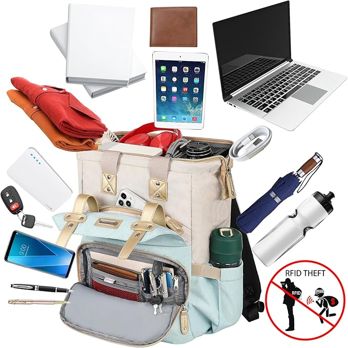 FALANKO Laptop Backpack for Women,15.6 inch Computer Backpack for Work School Nurse Teacher with Laptop Compartment,RFID,Large Wide Open,Travel BackpackTravel School Outdoor Activities