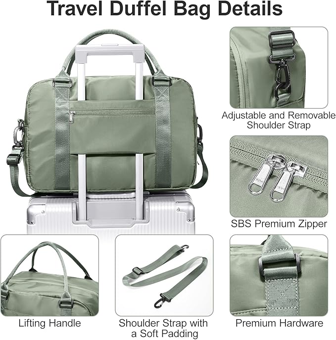 Vacuum Travel Bag for Women with Air Pump, Personal Item Carry on Bags with Seal Compression Pocket for Airlines, Weekender Overnight Bag for Women with Toiletry Bag，Green