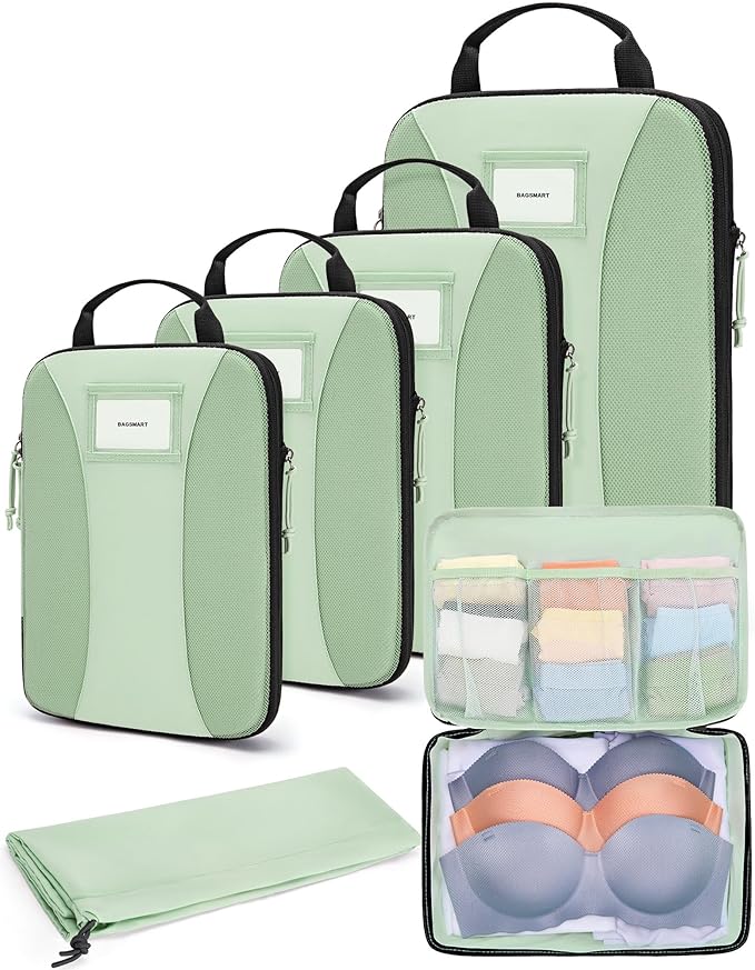BAGSMART Compression Packing Cubes, 6 PCS Packing Cubes for Suitcases, Travel Bags Organizer for Luggage, Lightweight Packing Cube for Travel Essentials