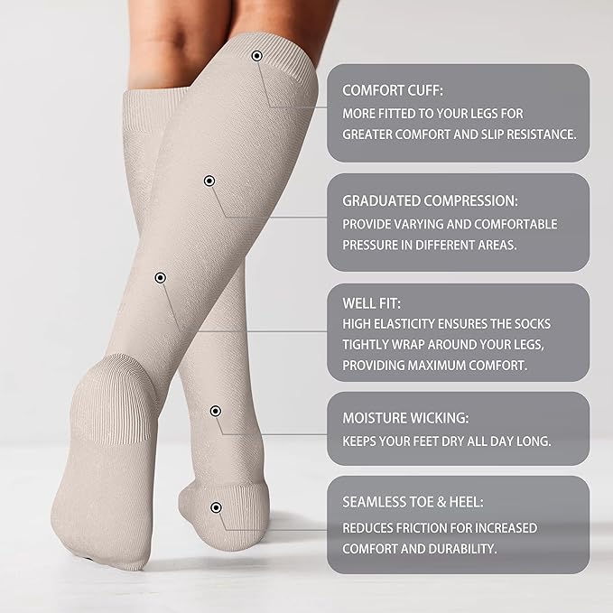 LEVSOX Cotton Compression Socks for Women&Men 20-30mmHg Knee High Cute Support Sock for Nurses Pregnancy Travel