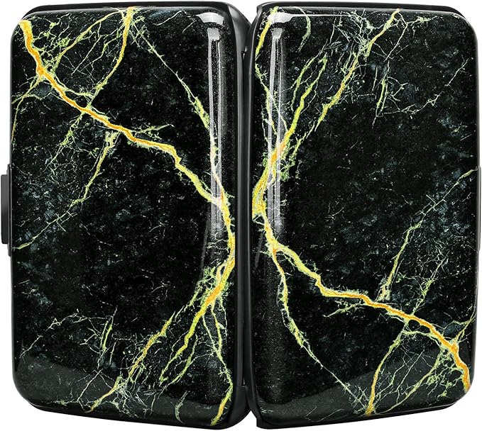 ELFISH Mini RFID Aluminum Wallet Credit Cards Holder Business Card Case Metal ID Case for Men Women (Black Marble)