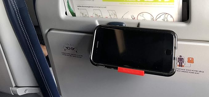 The SkyClip Airplane Cell Phone Back of Seat Inflight Tray Table Clip and Sturdy Phone Stand, Compatible with iPhone, Android, Tablets, and Readers, Travel Must Have (Logo - 2 Pack)