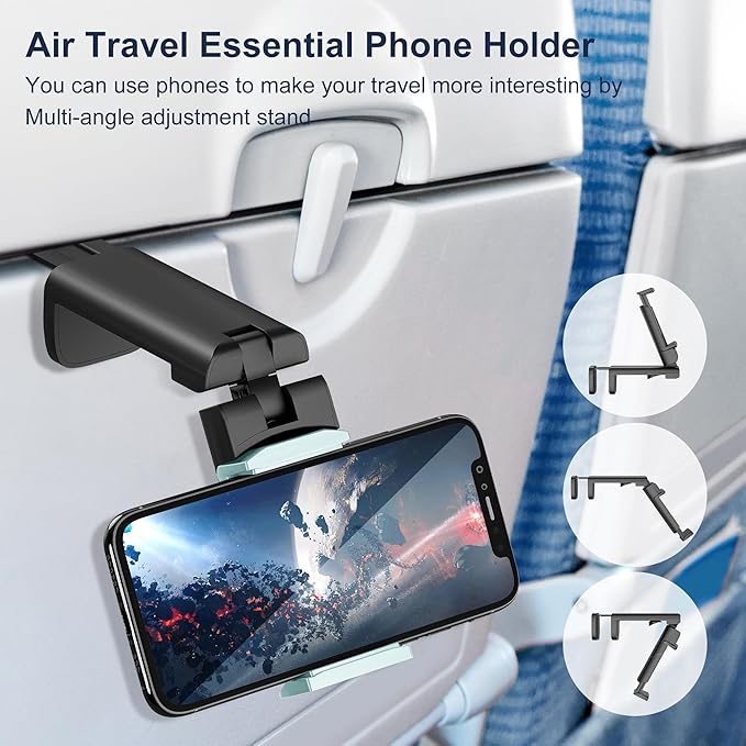 Universal Airplane Travel Phone Holder: Travel Essentials Phone Mount for Desk with Multi-Directional 360 Degree Rotation, Trip Accessories Must Haves Phone Holder for Flying, Table (Blue)