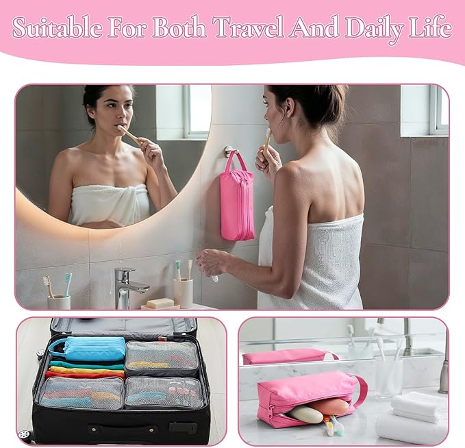 2Pcs Toothbrush Travel Bag, Toothbrush Pouch, Oxford Mini Toiletry Bag, Double-Layer Toothbrushes Bag Pouch with Reinforced Handle for Vacation, Gym