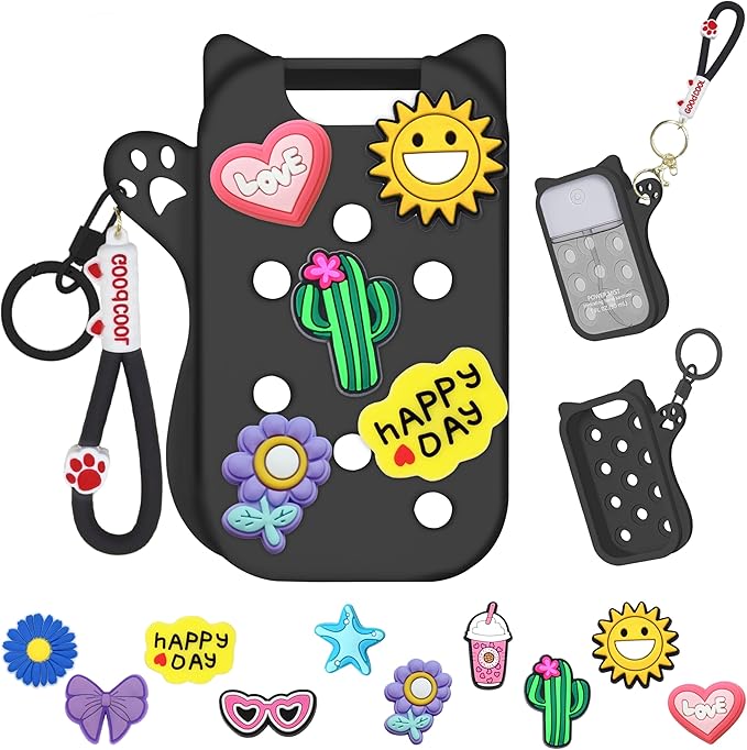 Mlife Hand Sanitizer Spray Case for Touchland Silicone Touchland Case Cat Silicone Case compatible with Touchland Power Mist 1FL OZ/30ML with Keychain &10Pcs Charms(Black)