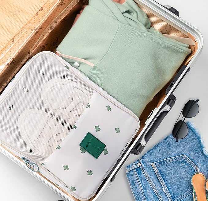 Travel Shoe Bag Waterproof Shoe Organizer Bag Holds 3 Pair of Shoes Shoe Packing Cube for Suitcase Travel and Daily Use Storage Pouch with Handle (Cactus)