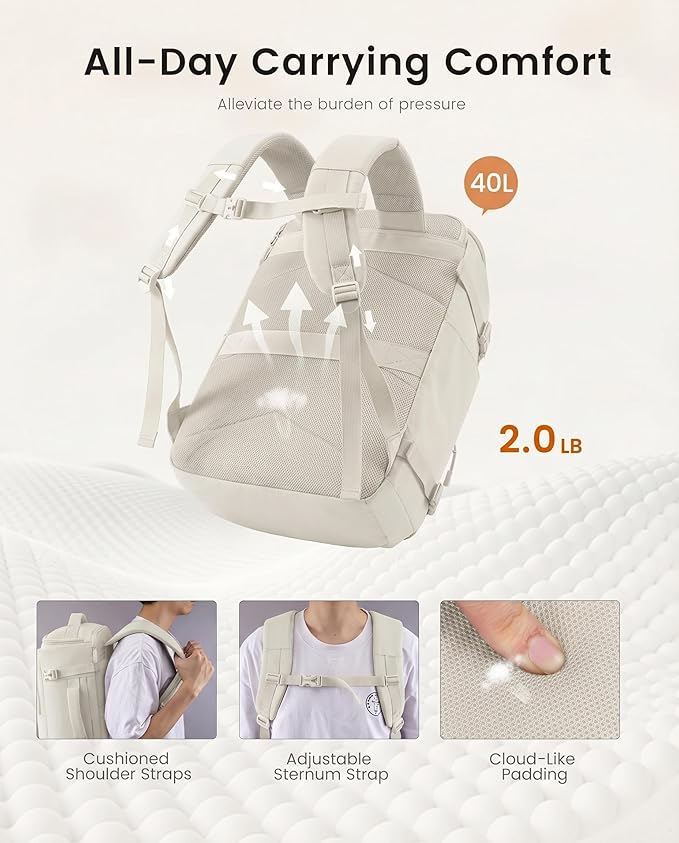 LOVEVOOK Travel Backpack for Women & Men, 40L TSA Approved Carry On Backpack with 3 Packing Cubes, Waterproof Weekender Overnight Bag for 2-4 Day Trips, Business & Travel Essentials, Beige Gray