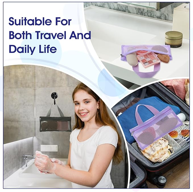 2 Pcs Toothbrush Pouch,Portable Travel Toothbrush Bag,Mesh Toothbrushes Travel Bag for Men and Women,Square Mesh Storage Bags with Zipper(Army green, Purple)