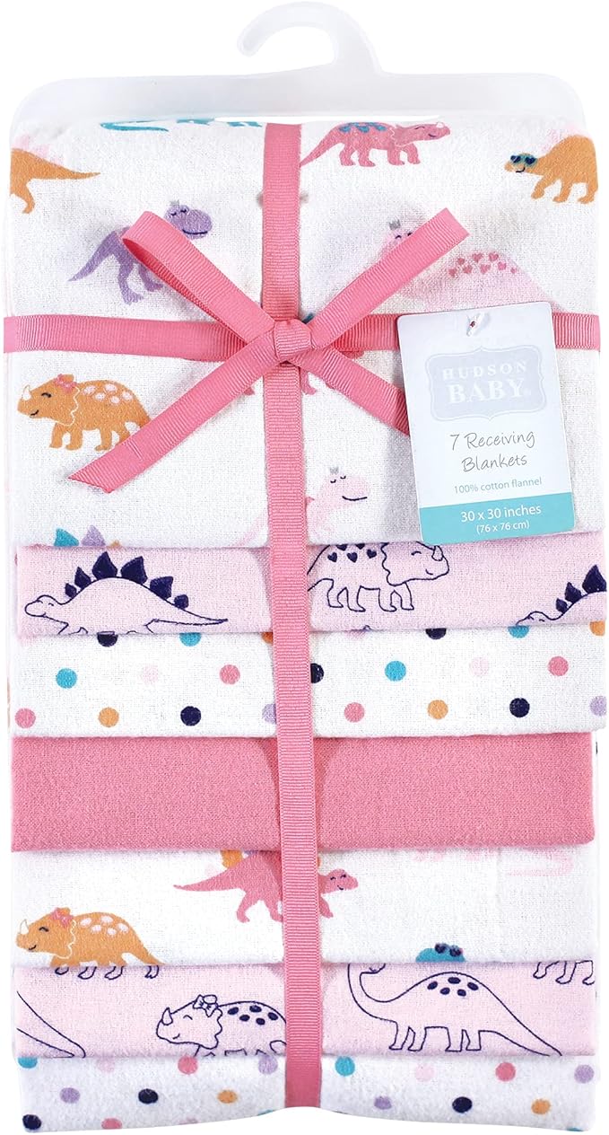 Hudson Baby Unisex Baby Cotton Flannel Receiving Blankets Bundle, CuteASaurus, One Size