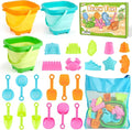Dreamon Beach Toys for Kids 3-10, Collapsible Sand Toys Include 3 Pack Foldable Buckets, 24 PCS Beach Mold and Shovels Molds, Travel Sandbox Beach Toys for Kids Toddler with Mesh Bag