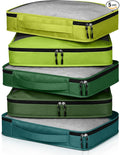 5 Pcs Packing Cubes for Suitcase Large Travel Cubes Carry on Luggage Organizer Bags for Clothes Accessories(L,Green)