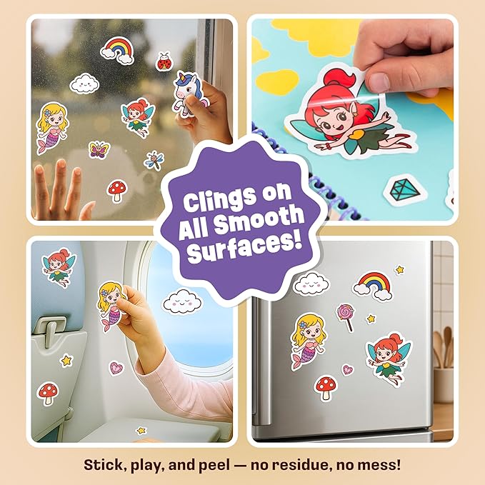 Unicorn Sticker Book - 50 Reusable Stickers for Girls - Unicorn Toys for Ages 3-5, No Mess Travel Toys & Road Trip Activities for Kids - Reusable Sticker Books for Toddlers 1-3 2-4, Litlte Girl Gift