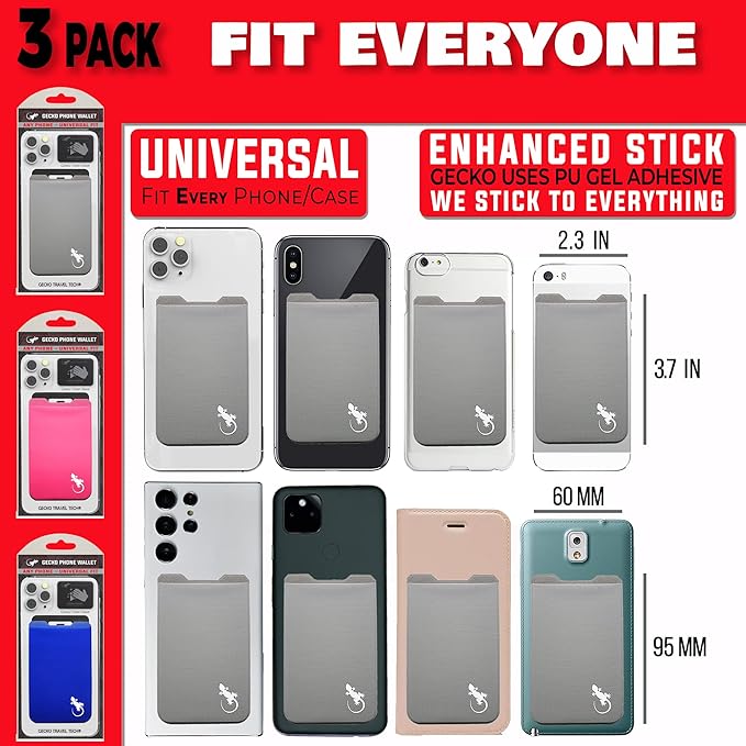 Phone Wallet - Adhesive Card Holder - Cell Phone Pouch - Stick on Lycra Pocket by Gecko - Carry Credit Cards and Cash