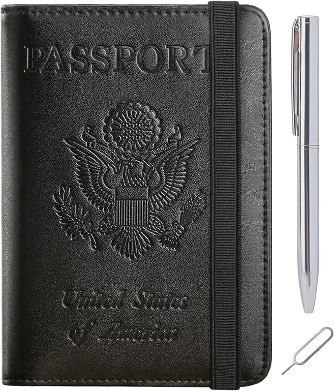 Passport Holder Cover Wallet Travel Essentials RFID Blocking Leather Card Case International Must Haves Travel Accessories for Women Men(113#Black)